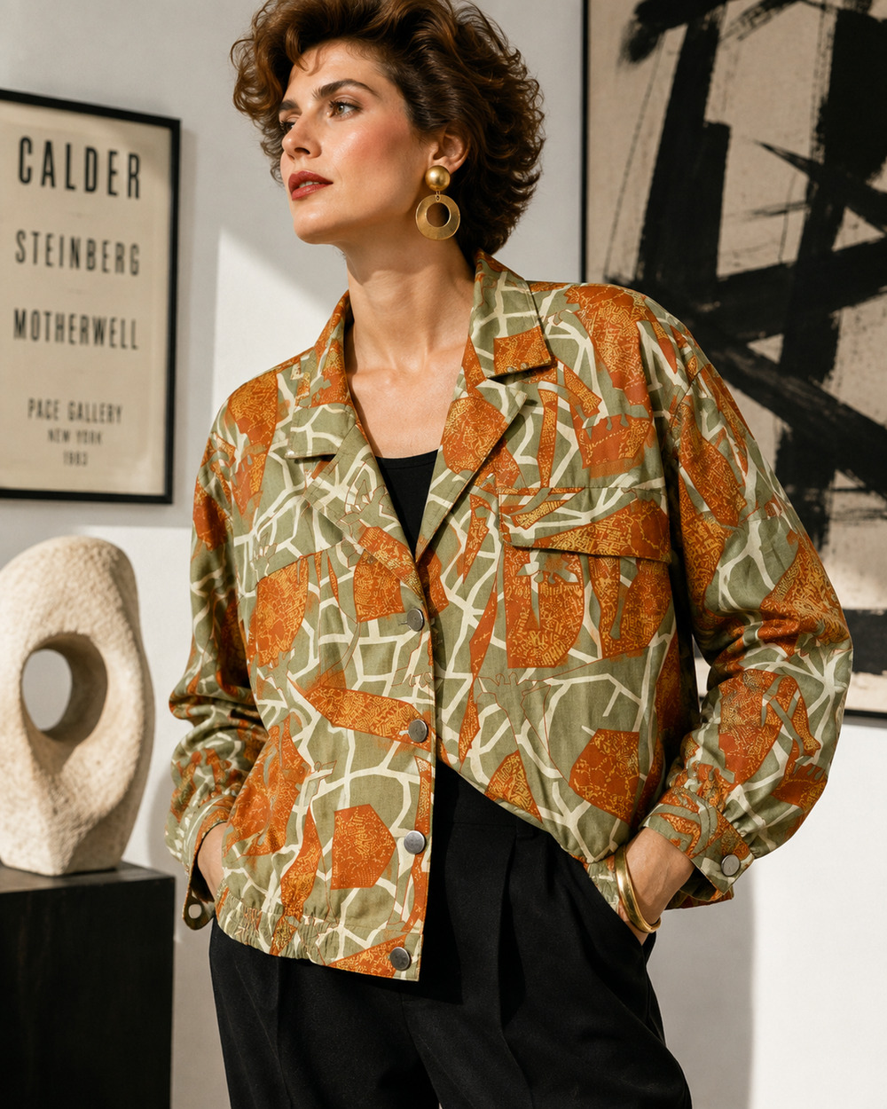 Vtg 80's Brownstone Studio Sz 12 Giraffe Safari Print Cotton Jacket Wearable Art